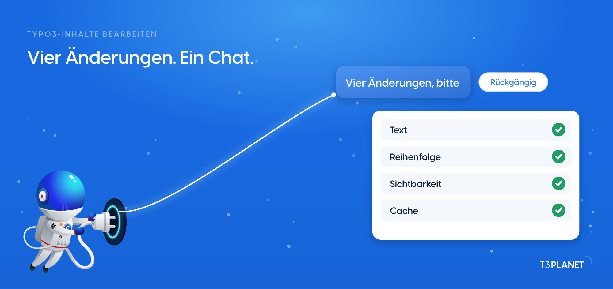 TYPO3-Inhalte per KI bearbeiten: vier alltägliche Änderungen per Chat