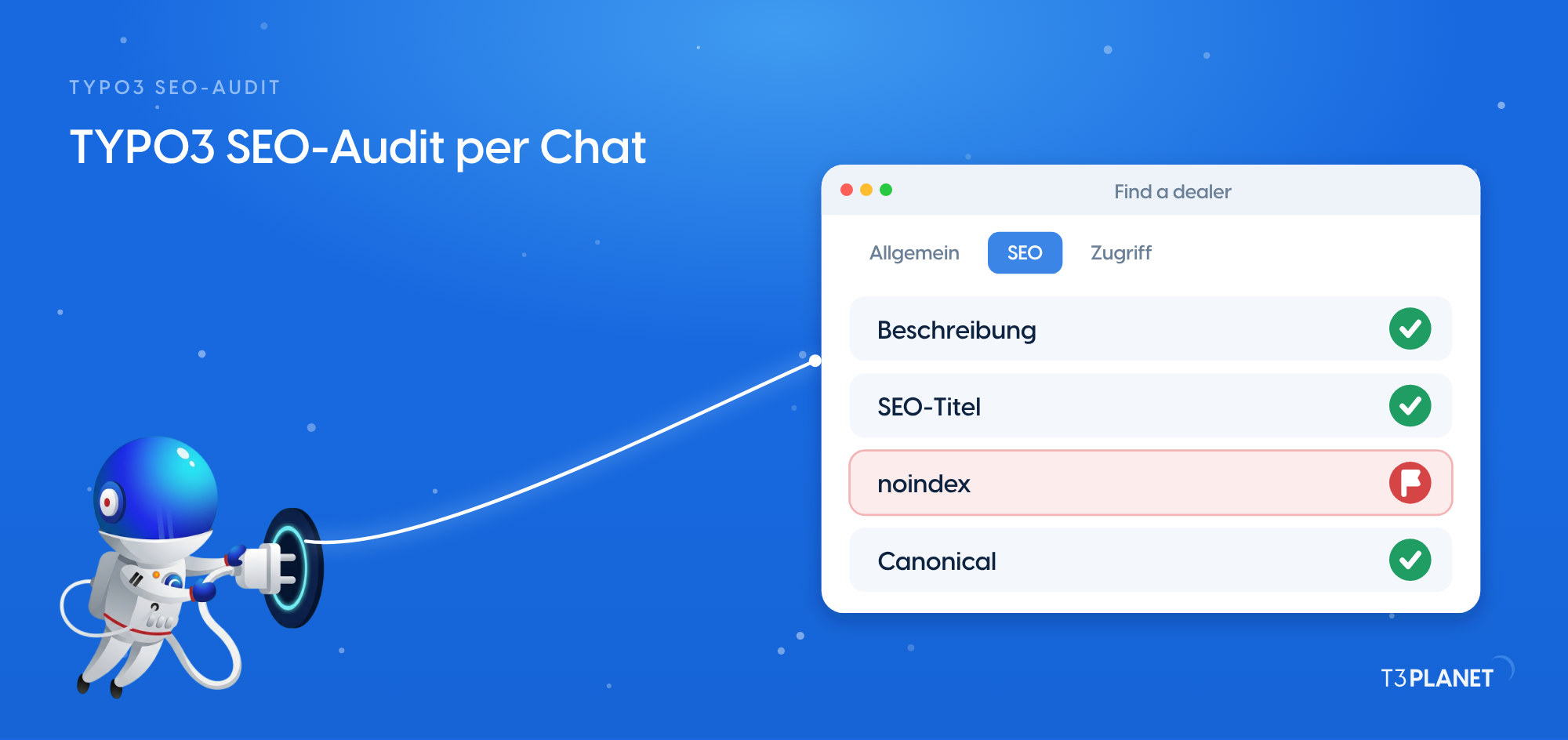 TYPO3 SEO-Audit per Chat: Beschreibungen, Titel, noindex, Canonicals
