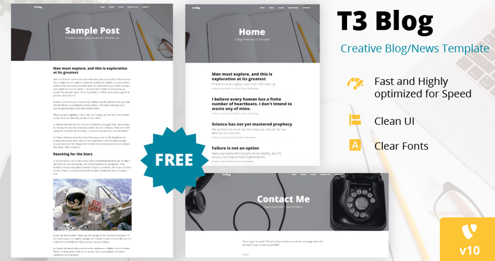 Kostenlose TYPO3 Blog-Vorlage - T3 Clean Blog