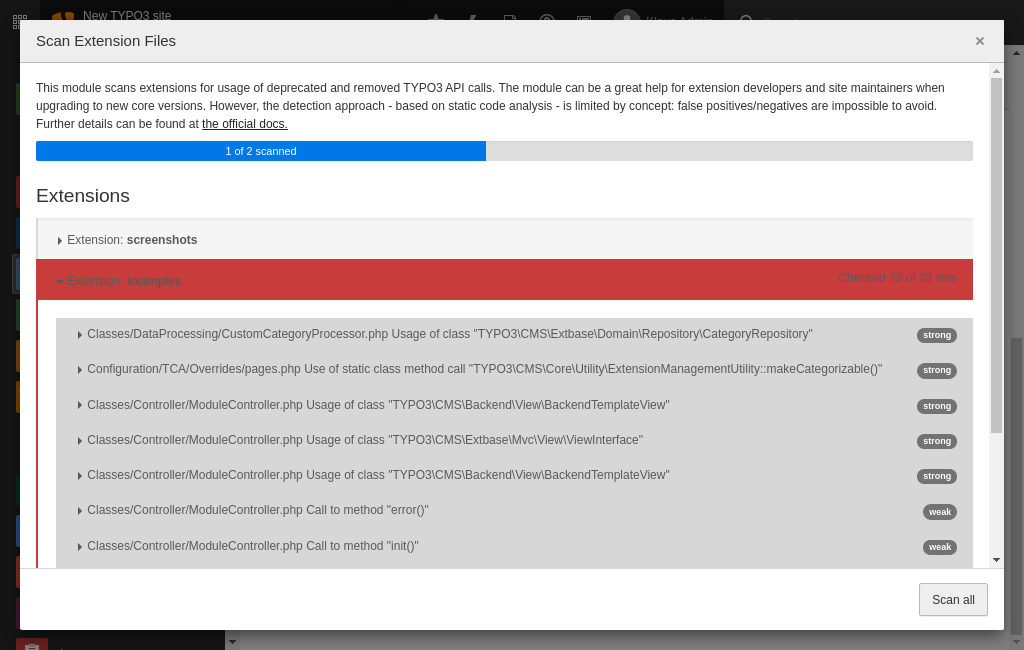 TYPO3 Upgrade Extension Scanner