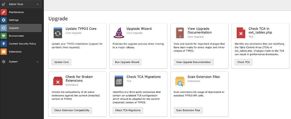 Admin Tools of TYPO3 Core