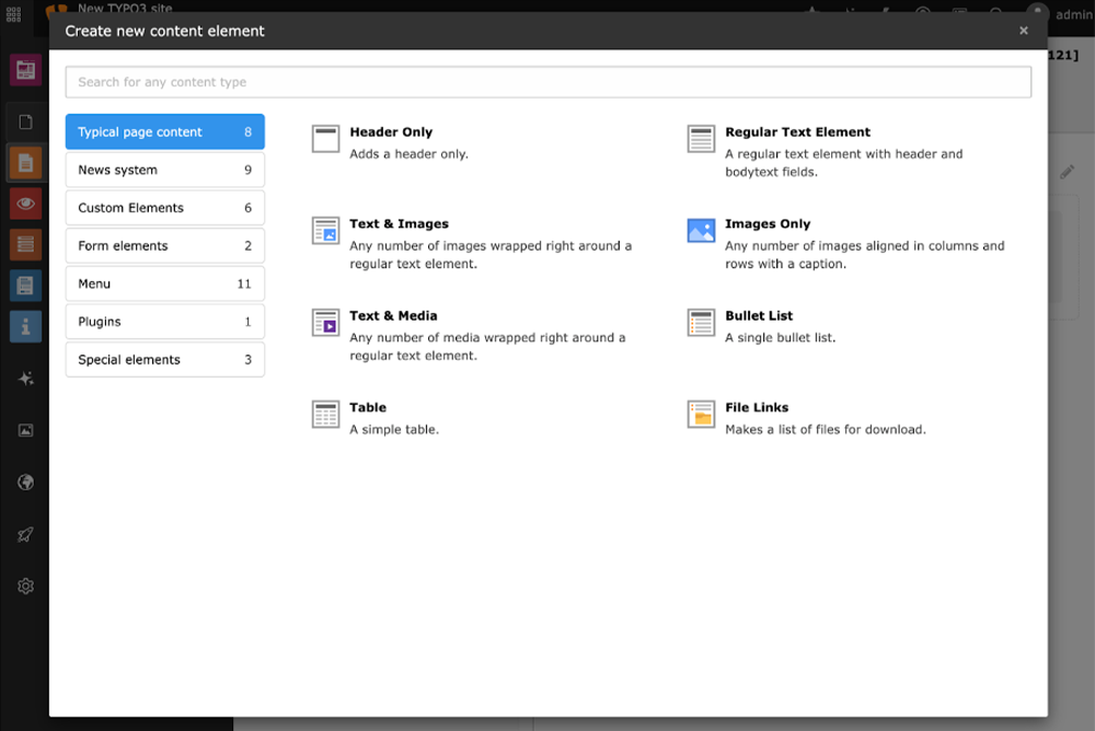 Popup in TYPO3 Core