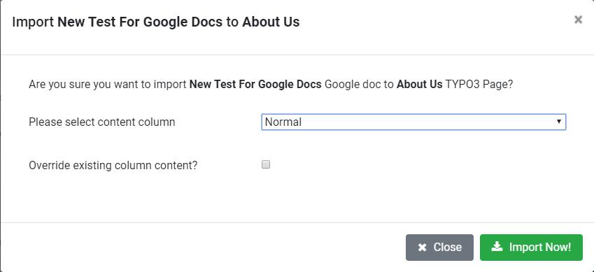 [Translate to German:] Set where to import Google Doc