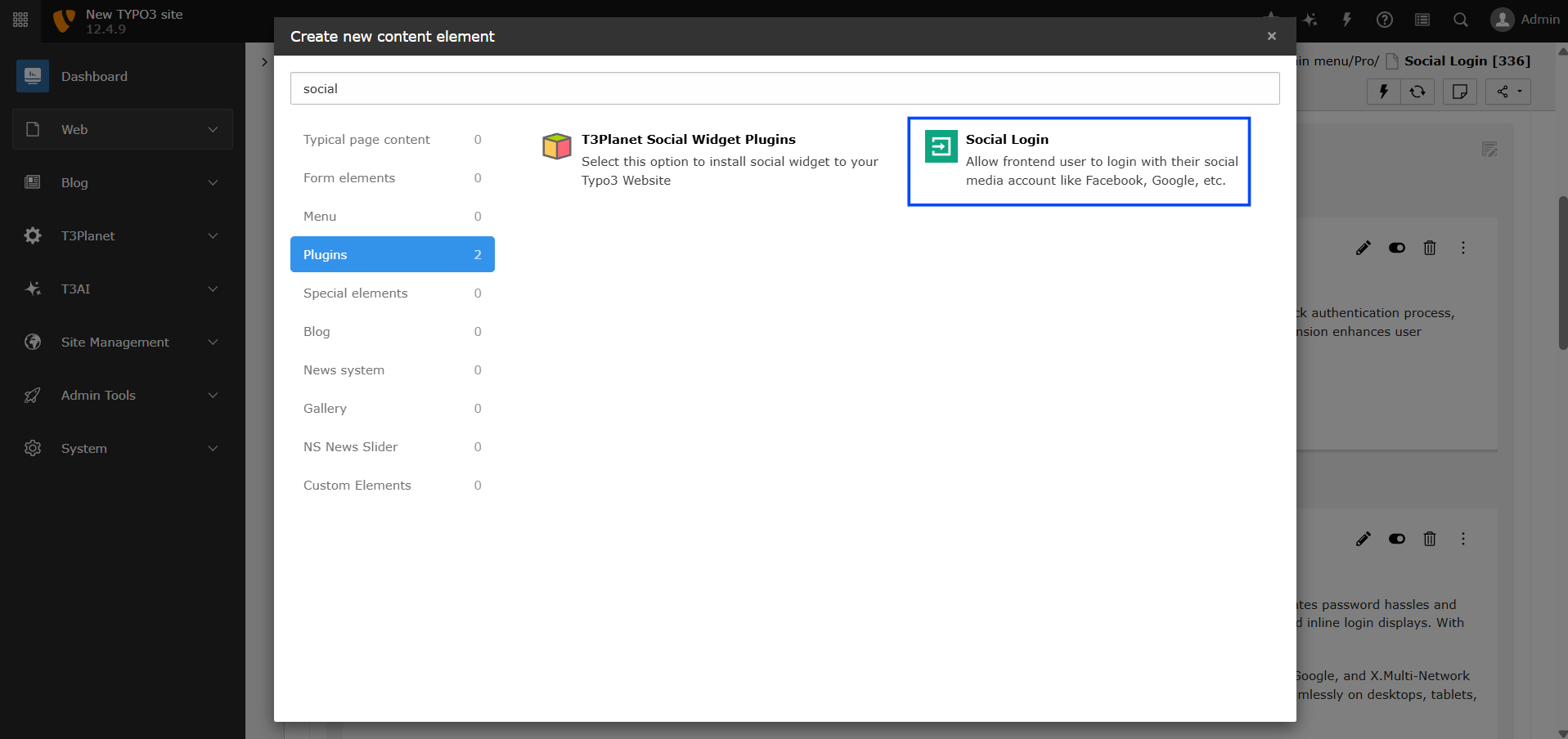 TYPO3 Social Login Plugin in Ihr Seitenlayout integrieren