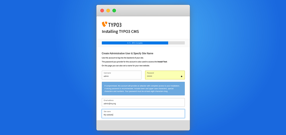 Create backend user & Site in TYPO3