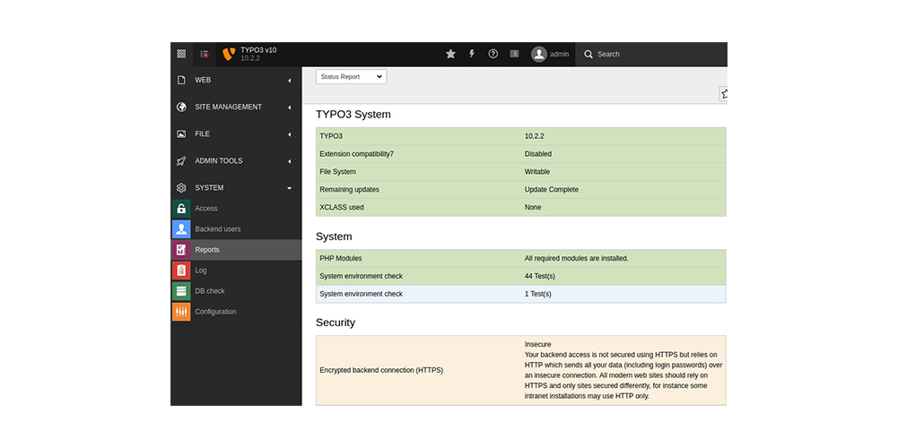 Check TYPO3 status 