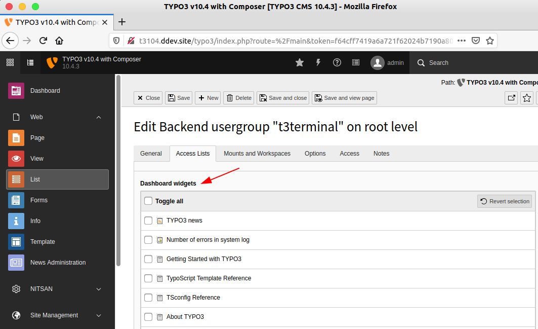 How Access and Permissions of TYPO3 Dashboard work?