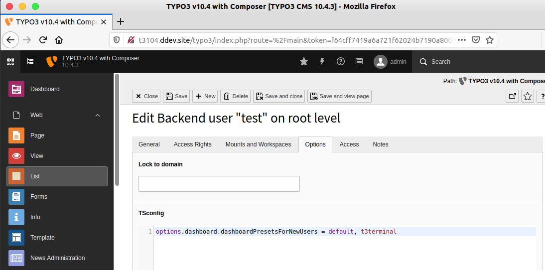 Is it possible to configure a TYPO3 Dashboard preset for new users?