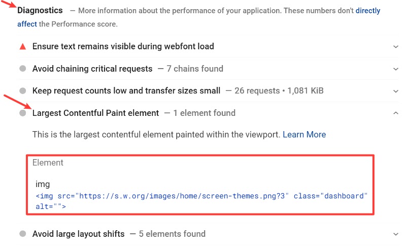 Large contentful paint Diagnose