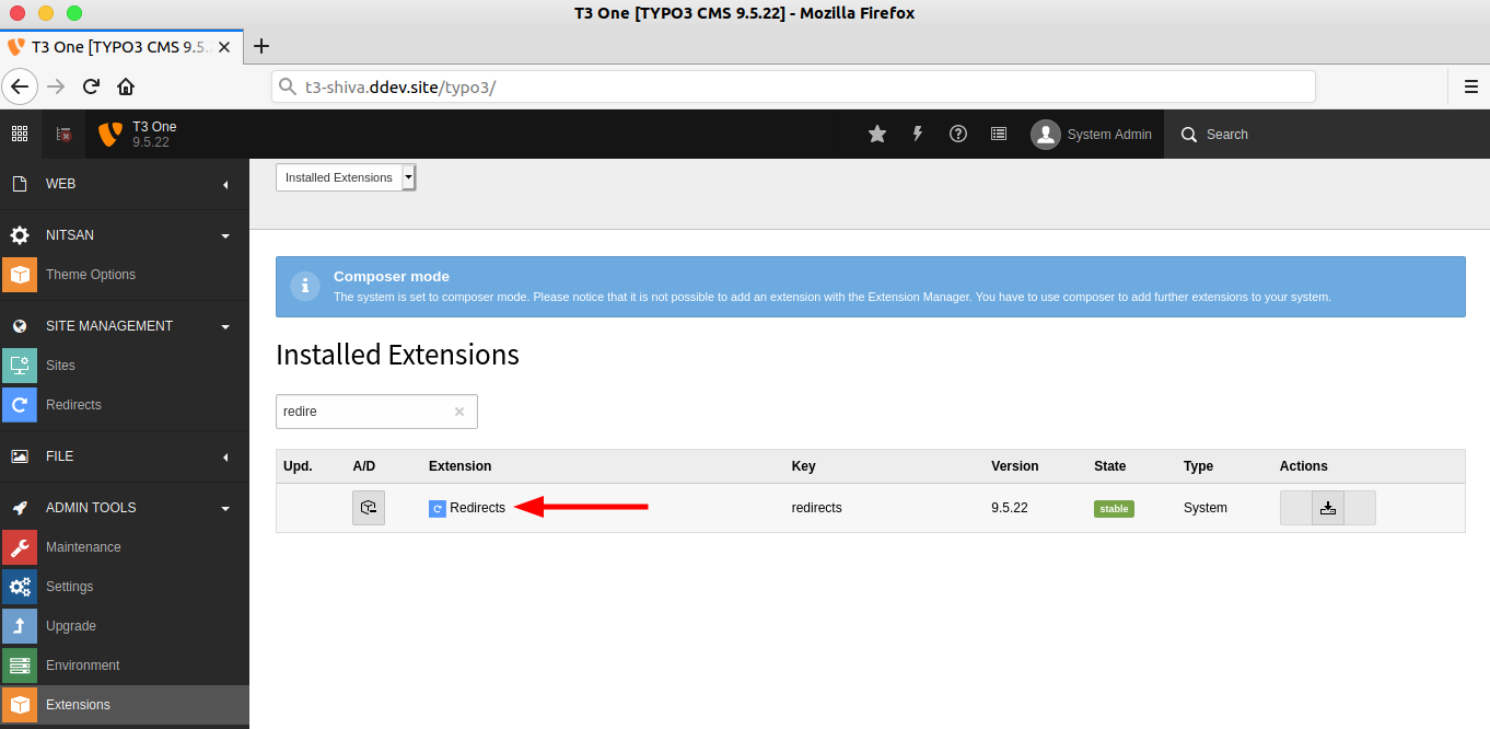 [Translate to German:] Make sure to activate TYPO3 core redirects