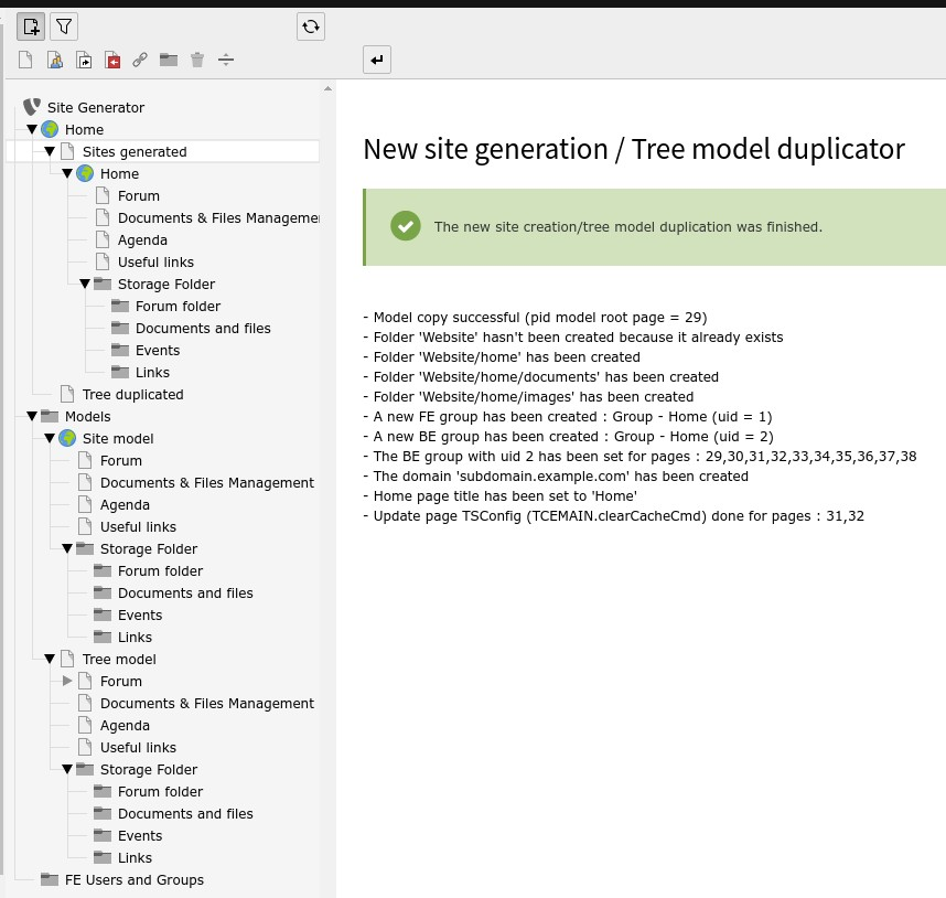 Site generator / tree model duplicator