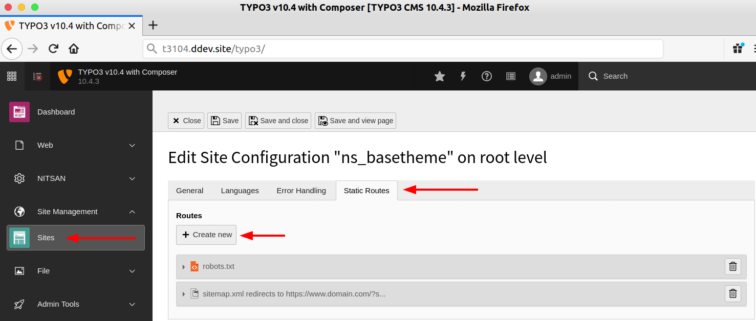Statische TYPO3-Routen