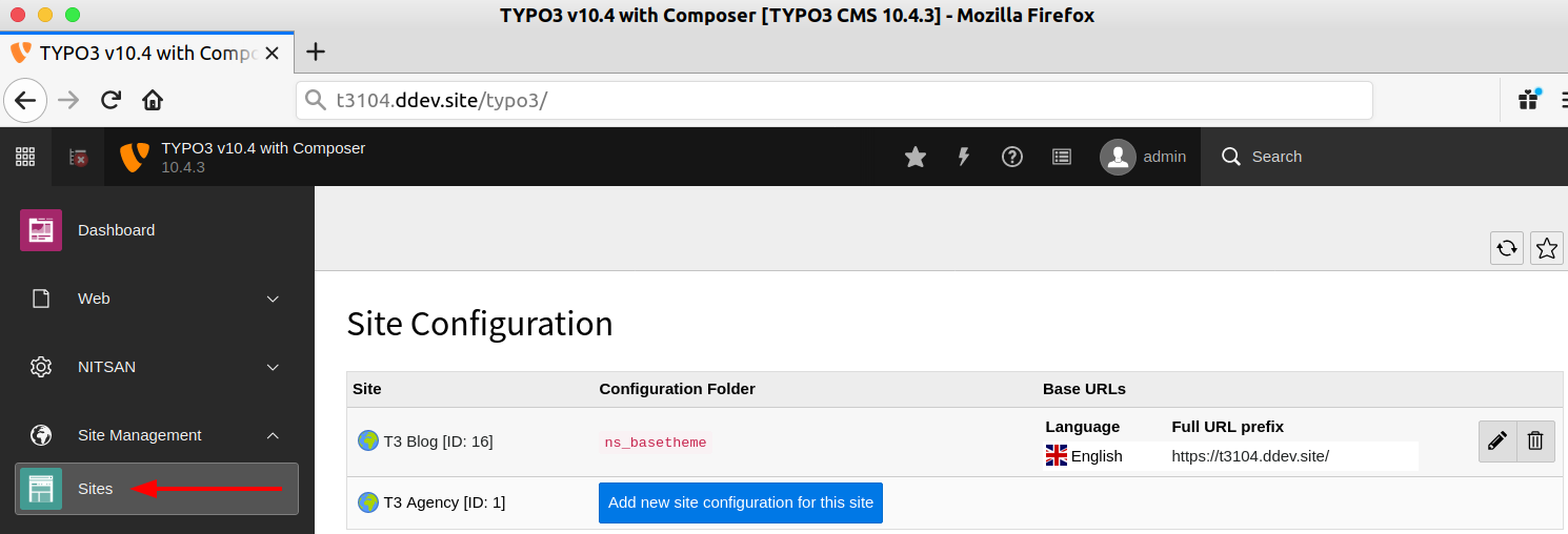 TYPO3 Site-Konfiguration für obige TYPO3 v9