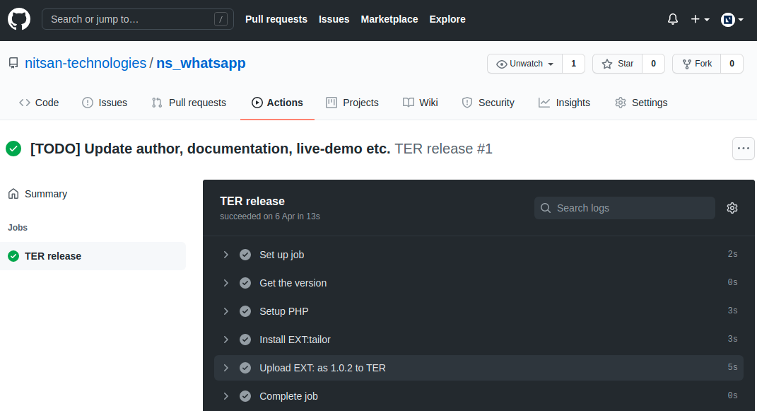 Protokoll der TYPO3 Release Github-Aktionen