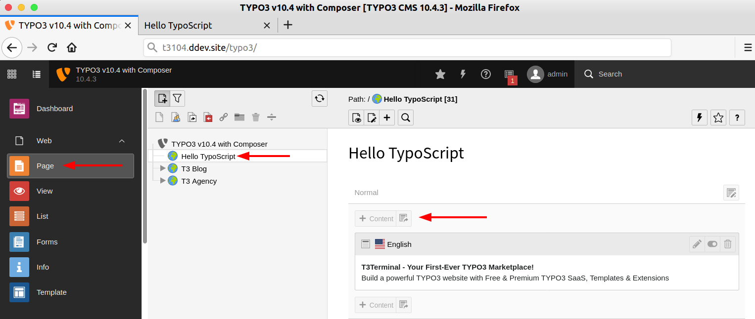 Add Regular content element using the “Content” button