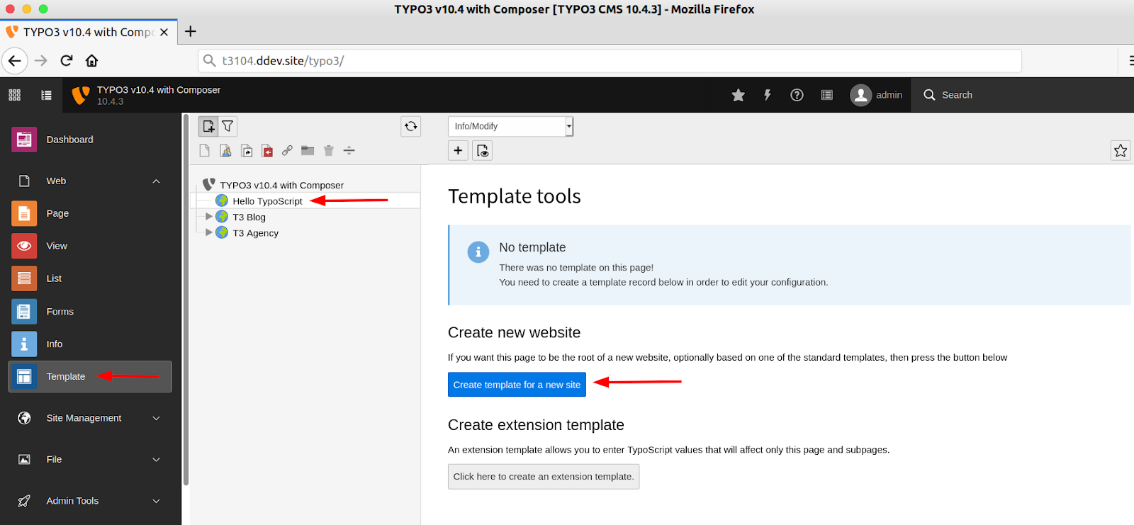 Create a template for a new site