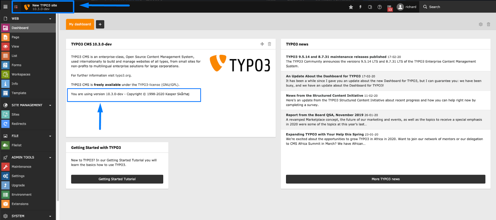 So prüfen Sie die TYPO3 Version mit Backend Access