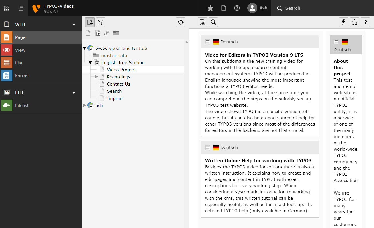 TYPO3 Demo für TYPO3 v9