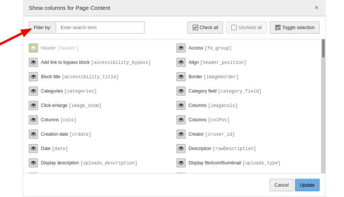 Columns Selector Filter