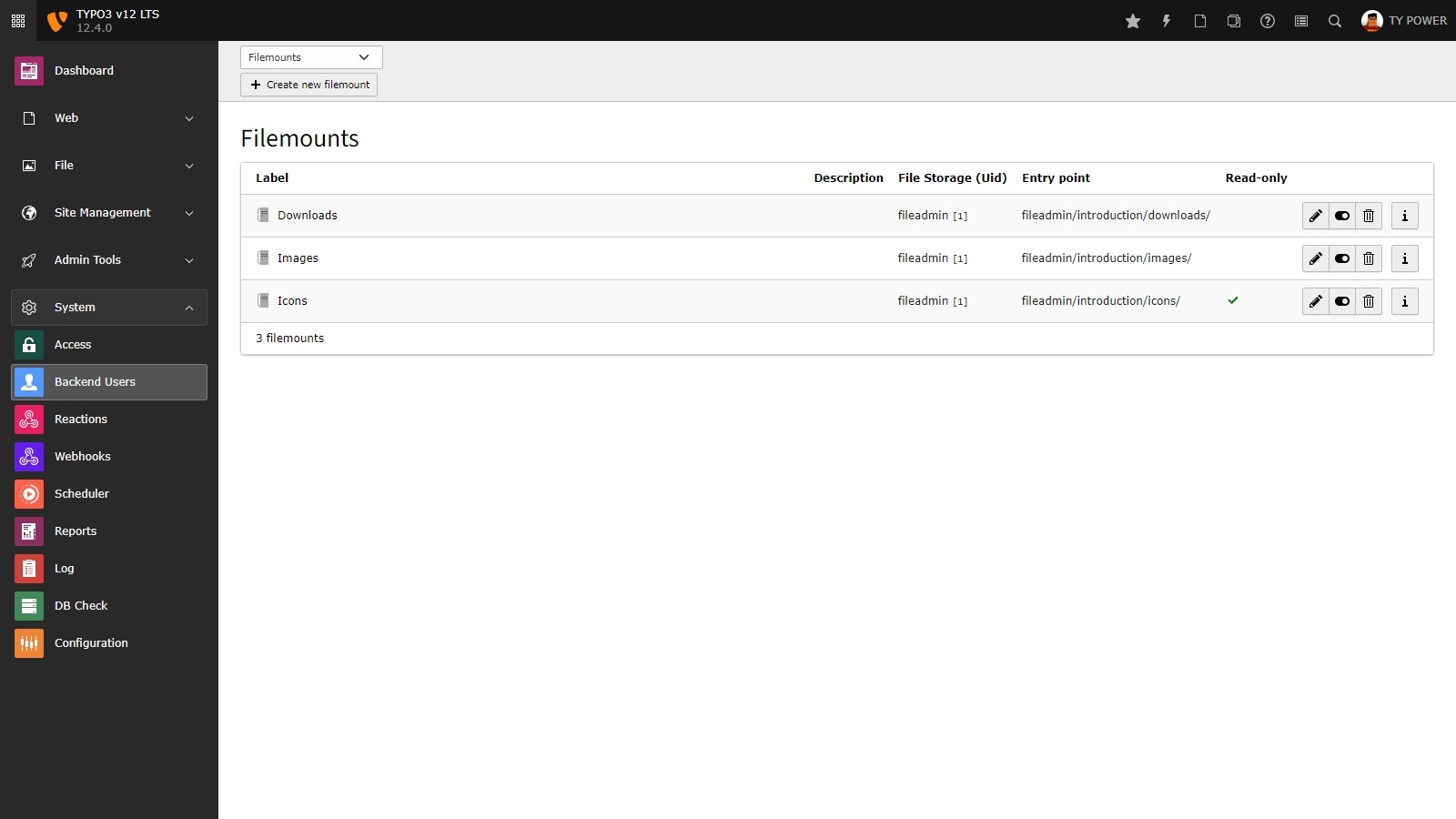 [Translate to German:] Introduce Filemounts at Backend User Module