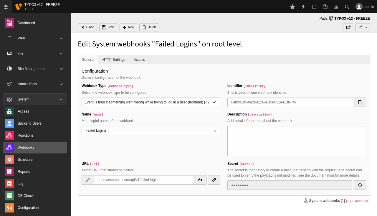 [Translate to German:] Edit System Webhooks