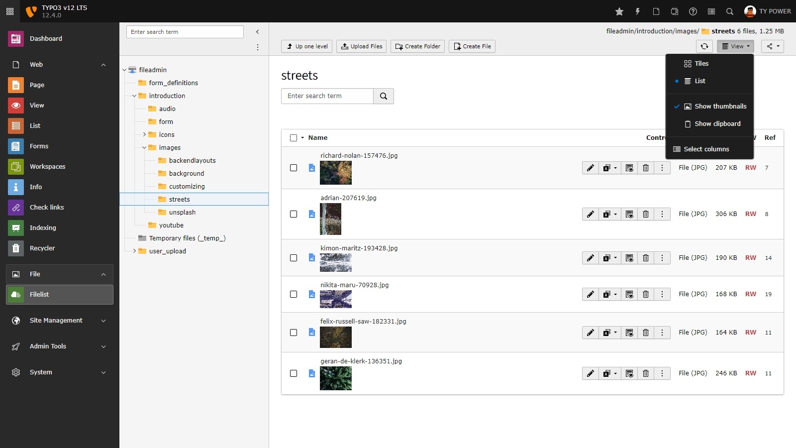 [Translate to German:] New Tile View in TYPO3 v12 