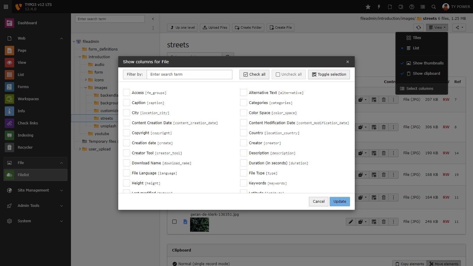 [Translate to German:] File view List Selector Records