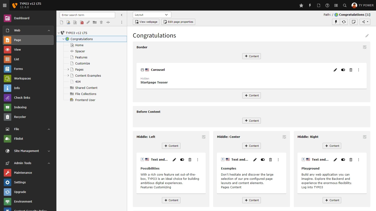 [Translate to German:] Page Tree left right and center alignment 
