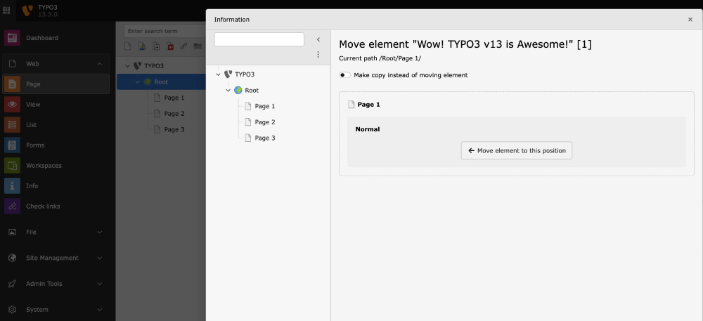 Move Content Elements Directly Using the Page Tree 2