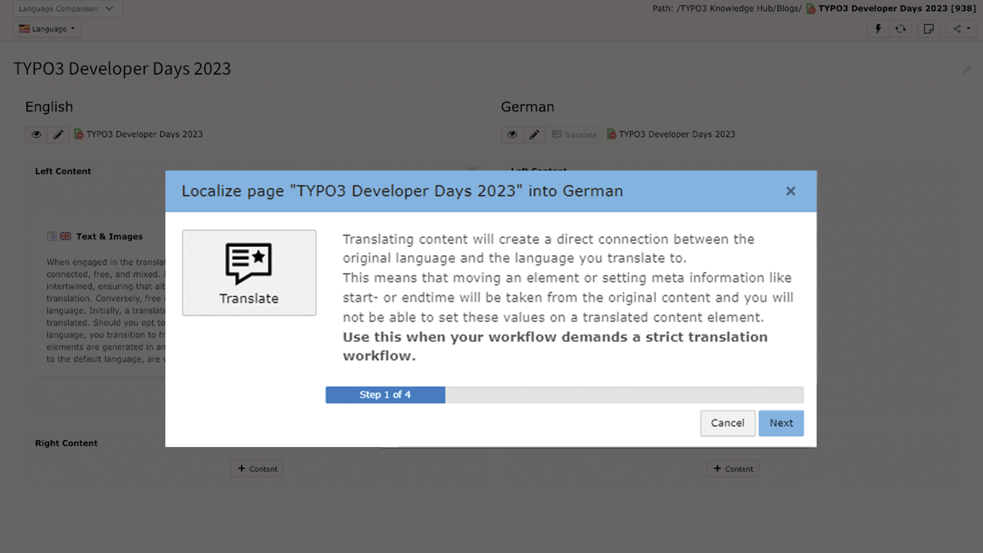 Click on the 'Translate' button