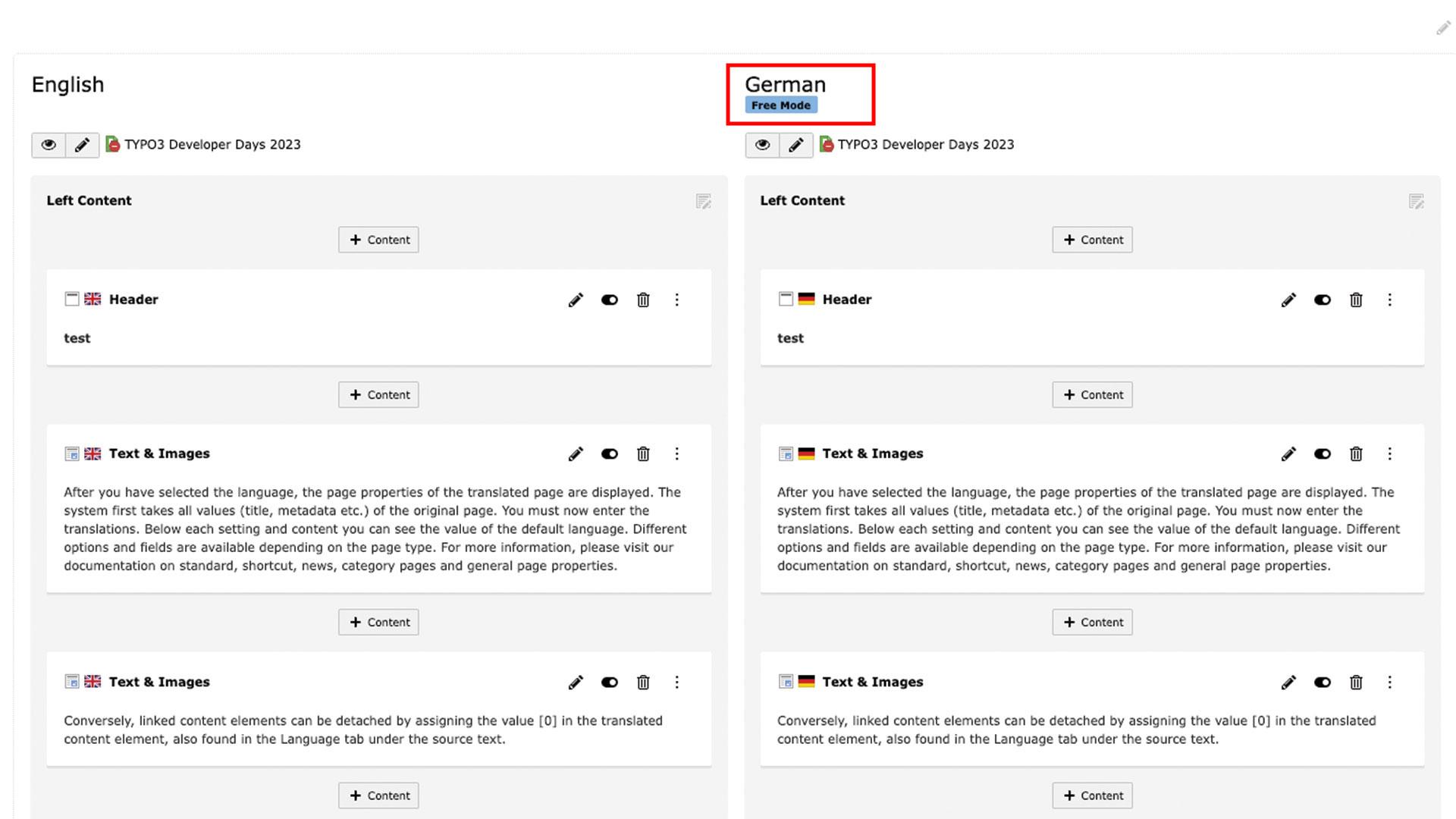 TYPO3 Freier Modus