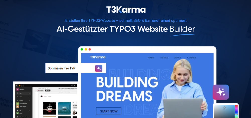 [Translate to German:] Meet T3Karma: AI‑Powered TYPO3 Website Template builder