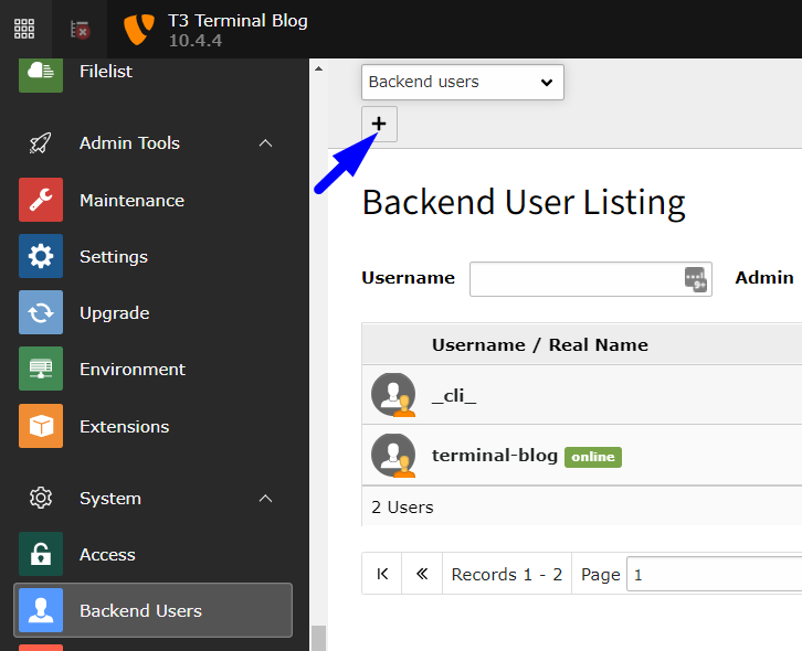 Backend-Benutzer öffnen Backend-Benutzer öffnen